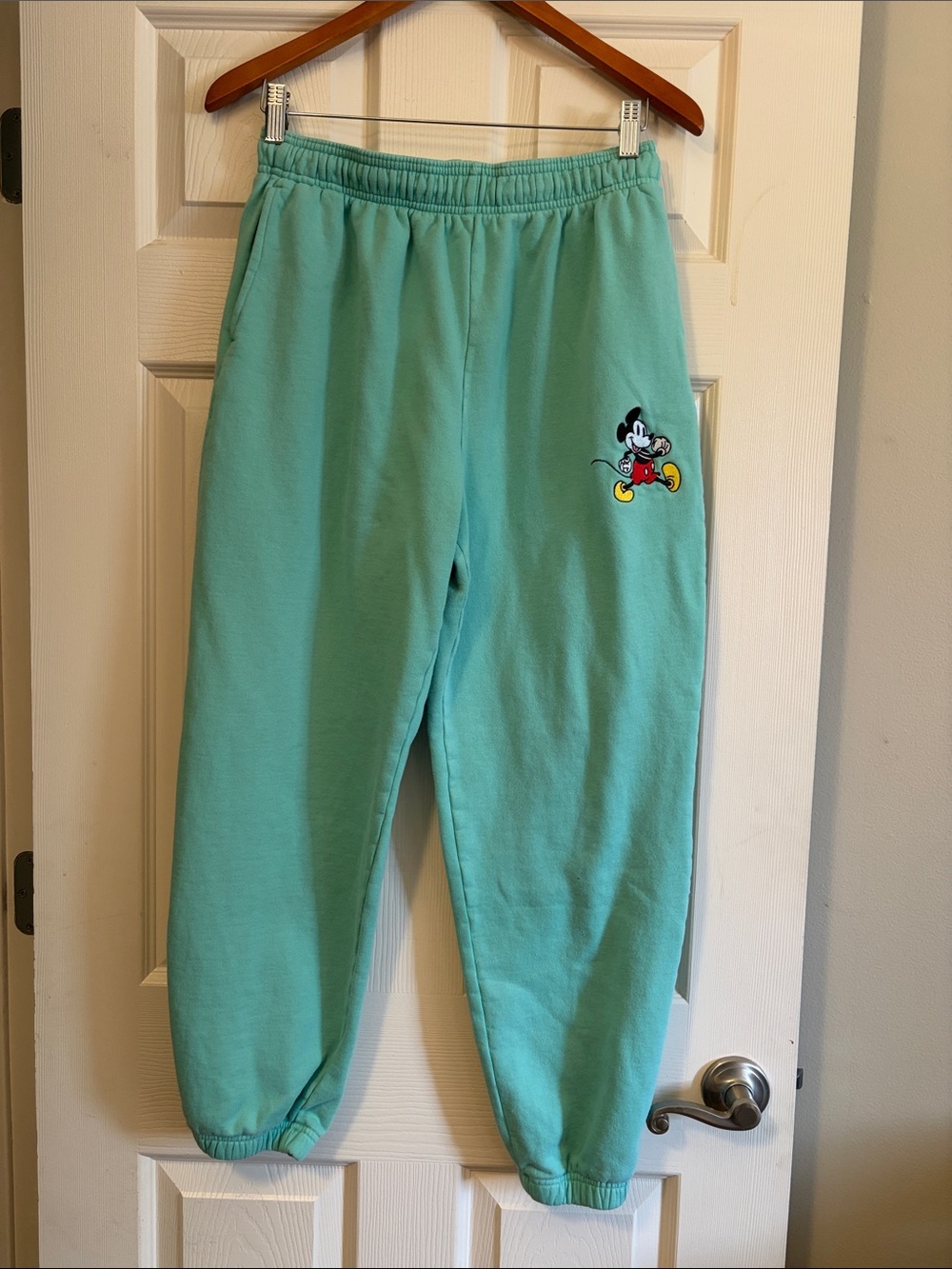 Disney Teal Sweatpants with Mickey Embroidery